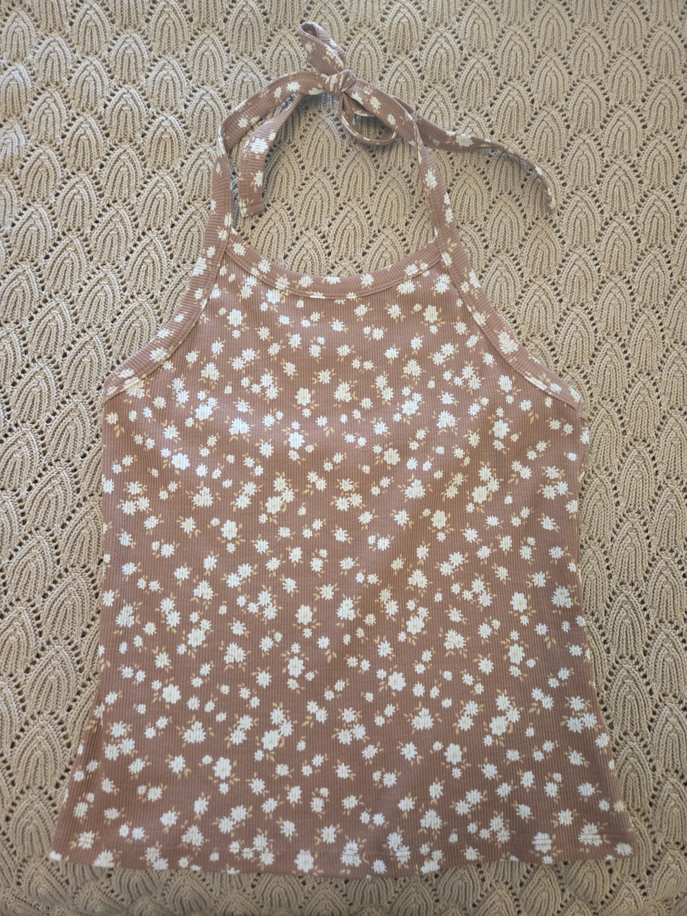 SO Brown Floral Ribbed Bandeau Halter Top